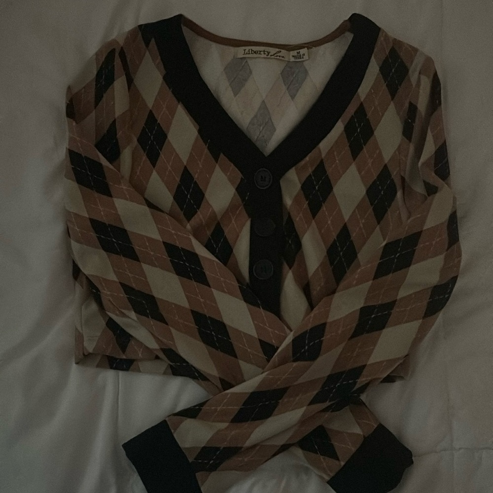 Cropped argyle cardigan